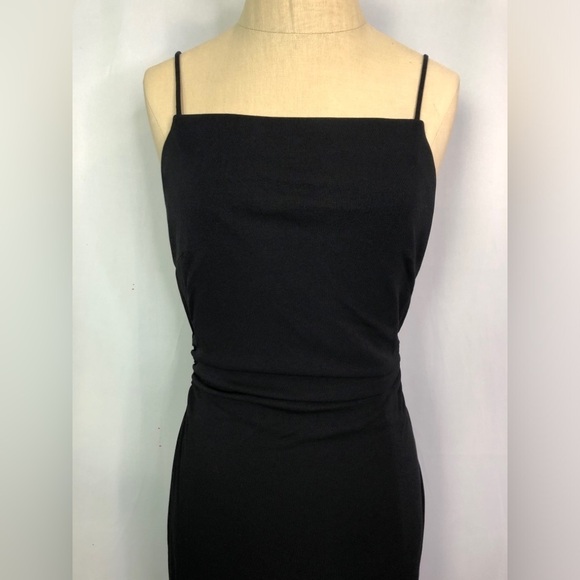 RIMINI Black Midi Asymmetric Bias Cut Square Neck Stretch Dress Size 6 - Picture 4 of 11